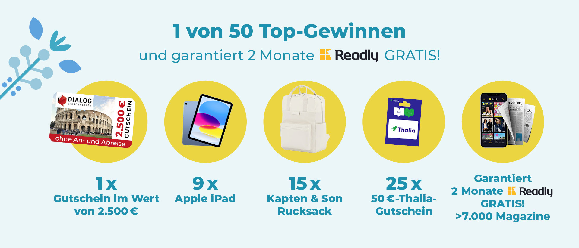 Einen von 50 Top-Gewinnen oder garantiert 2 Monate Readly gratis gewinnen!