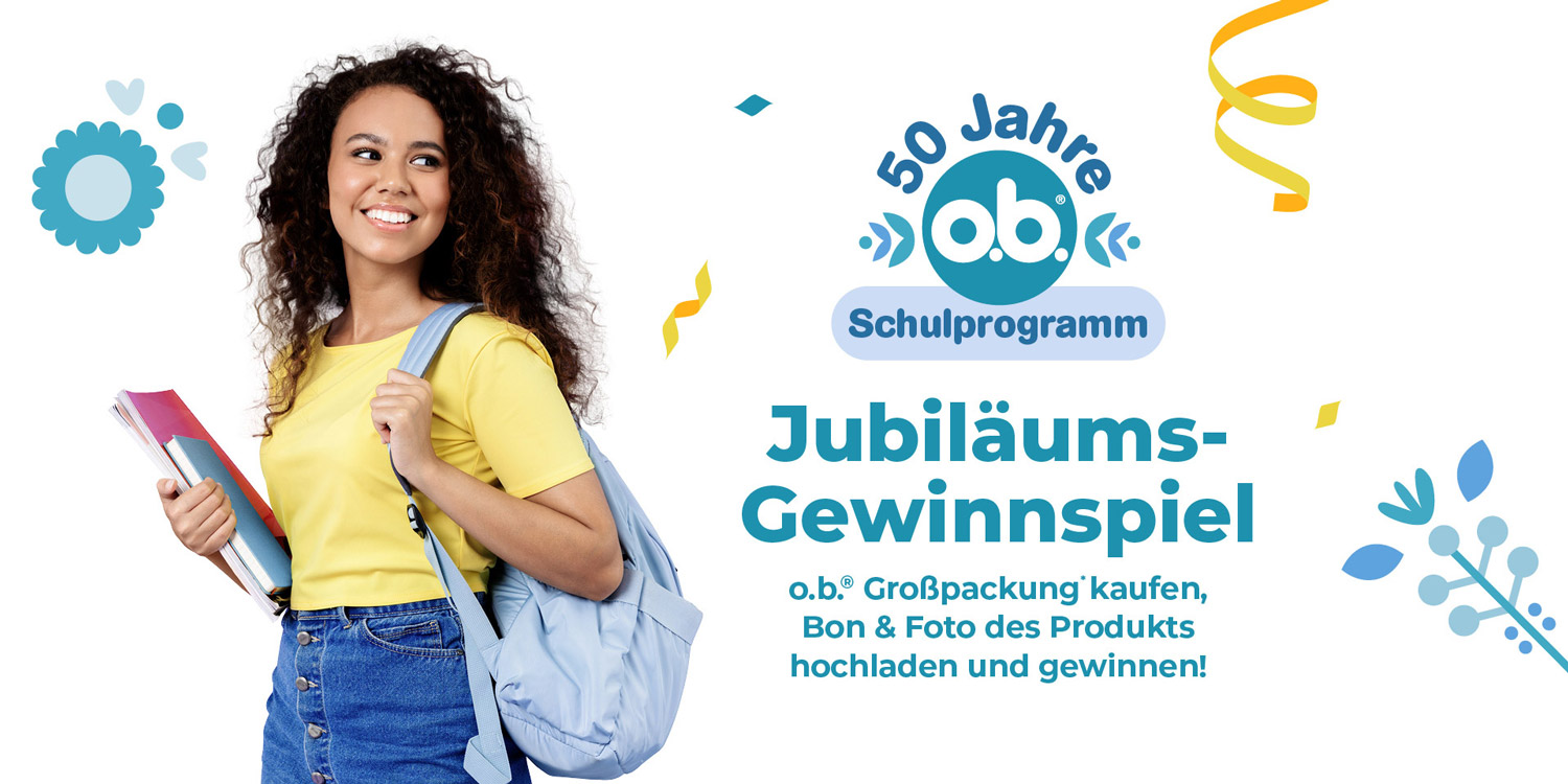 Jubiläumsgewinnspiel: o.b. Großpackung kaufen, Kassenbon und Foto des Produkts hochladen und gewinnen!